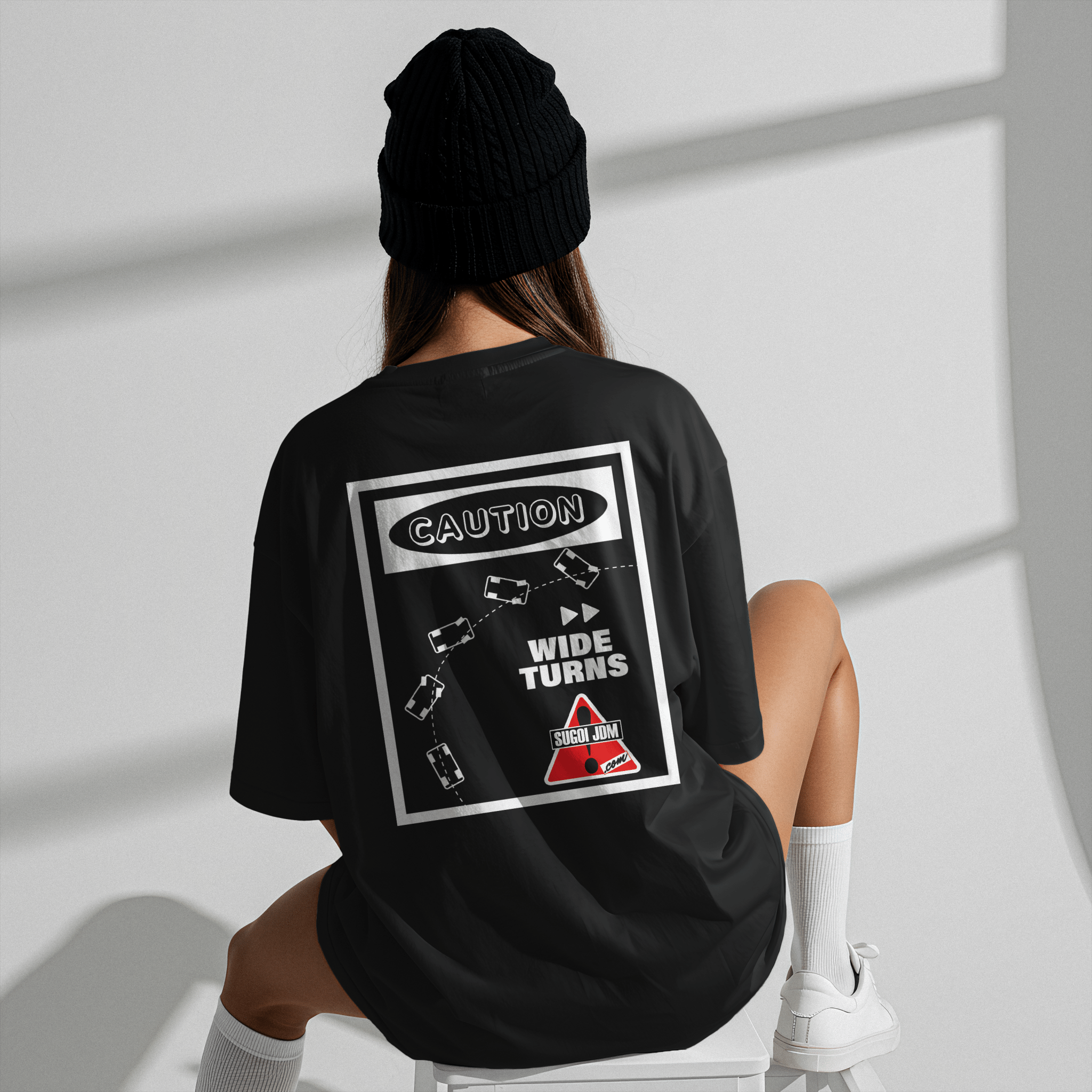 1990s Legacy Caution Wide Turns Sugoi JDM Drift Speed Team Shirt Black - Sugoi JDM