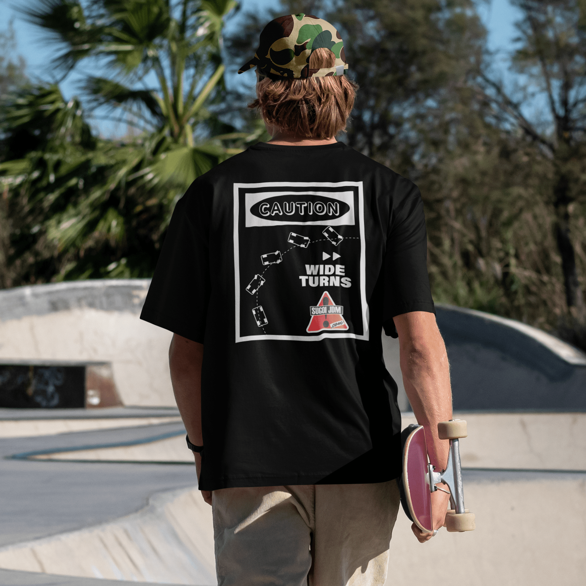 1990s Legacy Caution Wide Turns Sugoi JDM Drift Speed Team Shirt Black - Sugoi JDM