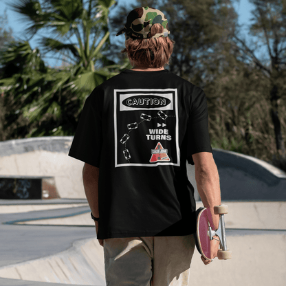 1990s Legacy Caution Wide Turns Sugoi JDM Drift Speed Team Shirt Black - Sugoi JDM