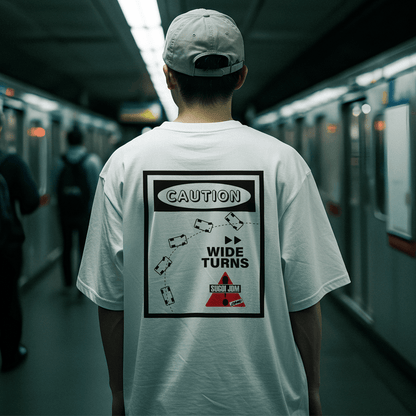 1990s Legacy Caution Wide Turns Sugoi JDM Drift Speed Team Shirt White - Sugoi JDM