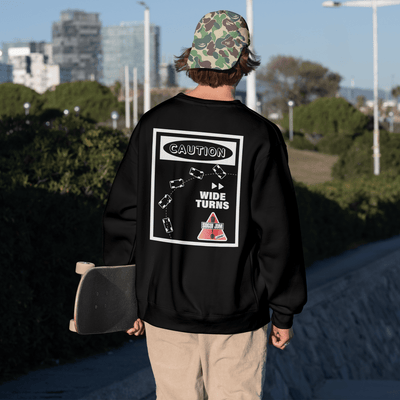 1990s Legacy Caution Wide Turns Sugoi JDM Drift Speed Team Sweatshirt Black - Sugoi JDM