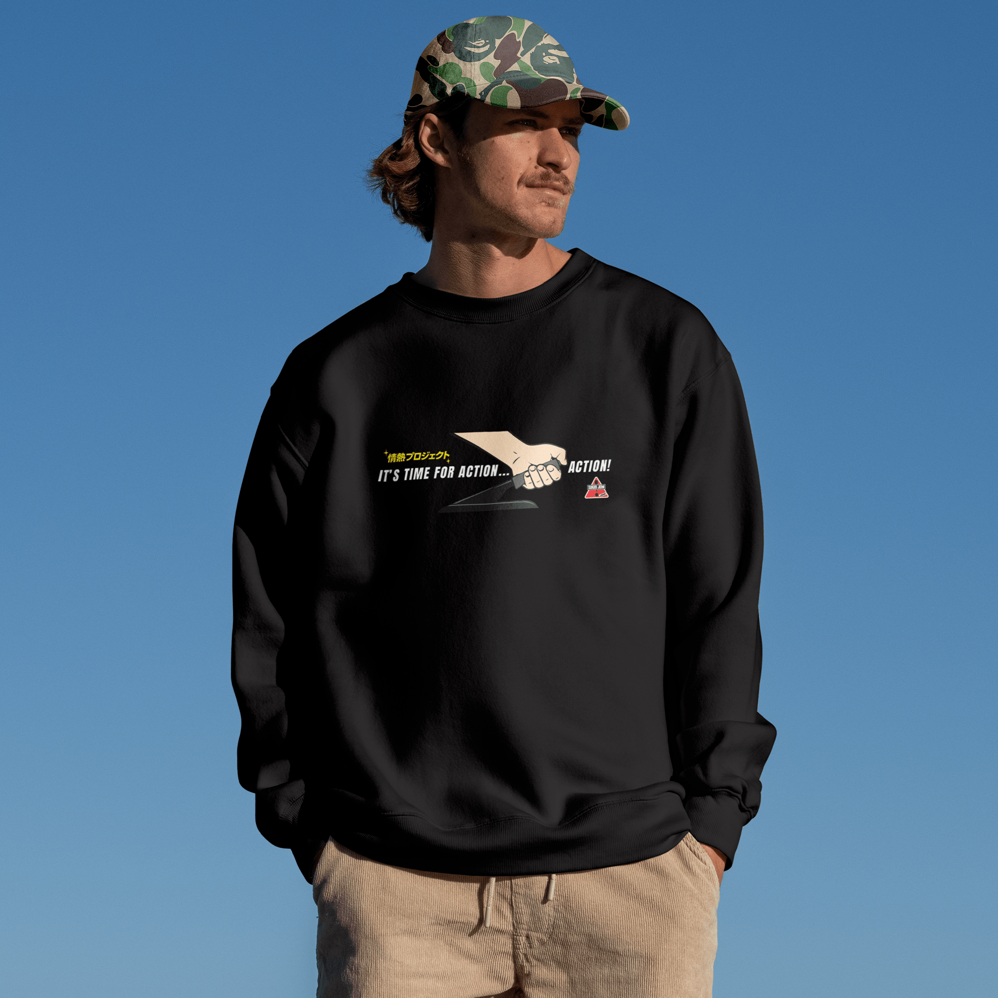 1990s Legacy Caution Wide Turns Sugoi JDM Drift Speed Team Sweatshirt Black - Sugoi JDM