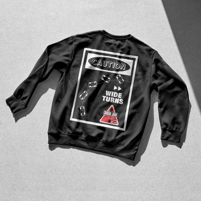 1990s Legacy Caution Wide Turns Sugoi JDM Drift Speed Team Sweatshirt Black - Sugoi JDM