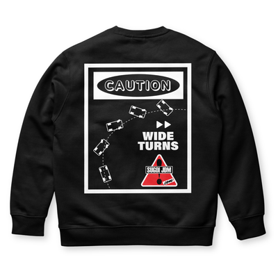 1990s Legacy Caution Wide Turns Sugoi JDM Drift Speed Team Sweatshirt Black - Sugoi JDM
