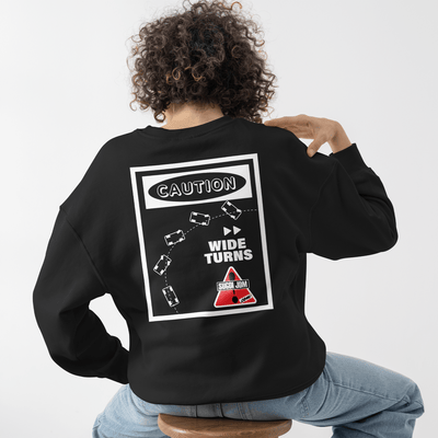 1990s Legacy Caution Wide Turns Sugoi JDM Drift Speed Team Sweatshirt Black - Sugoi JDM