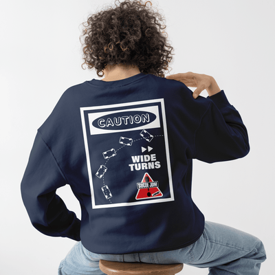 1990s Legacy Caution Wide Turns Sugoi JDM Drift Speed Team Sweatshirt Blue - Sugoi JDM