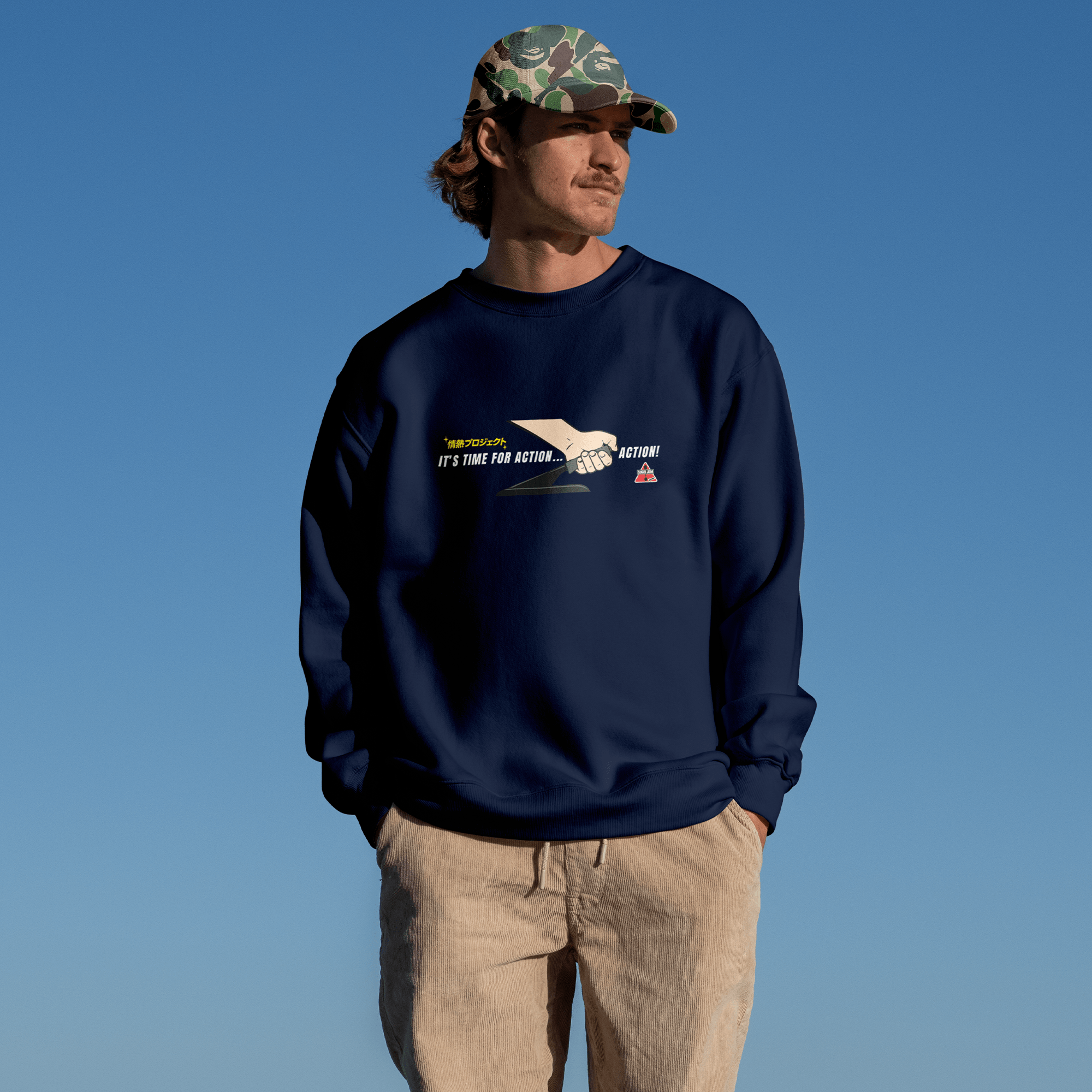 1990s Legacy Caution Wide Turns Sugoi JDM Drift Speed Team Sweatshirt Blue - Sugoi JDM