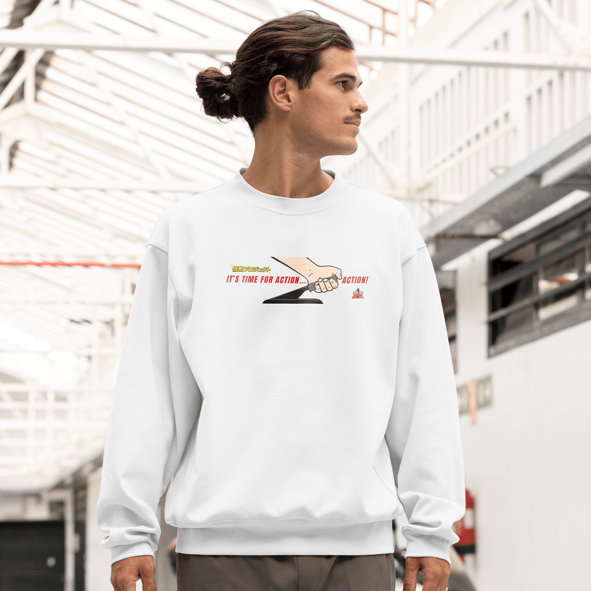 1990s Legacy Caution Wide Turns Sugoi JDM Drift Speed Team Sweatshirt White - Sugoi JDM