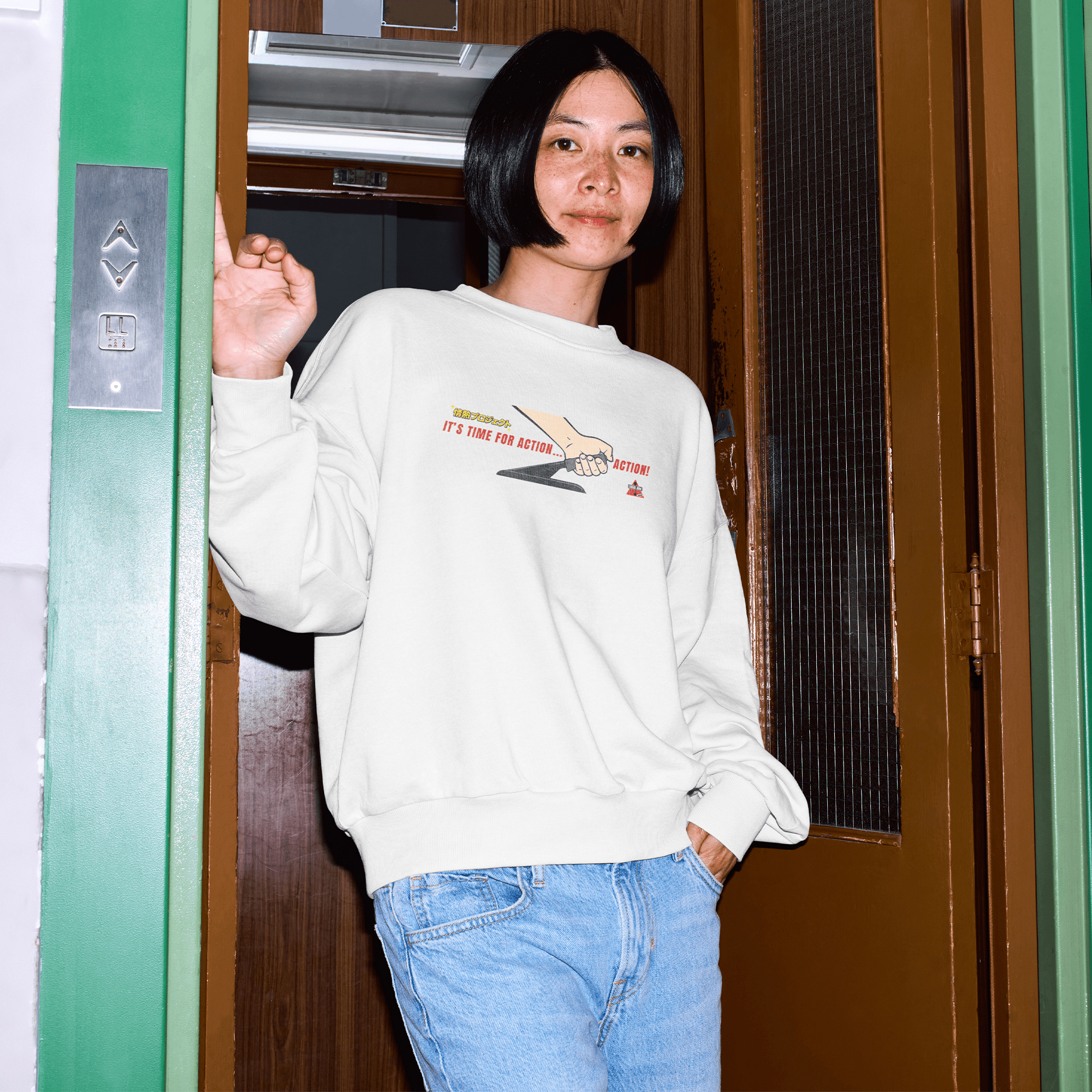 1990s Legacy Caution Wide Turns Sugoi JDM Drift Speed Team Sweatshirt White - Sugoi JDM