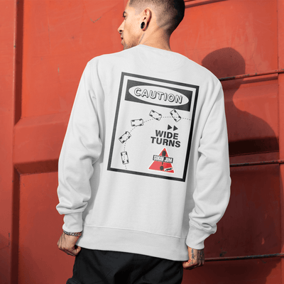 1990s Legacy Caution Wide Turns Sugoi JDM Drift Speed Team Sweatshirt White - Sugoi JDM