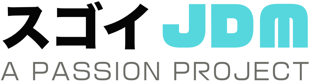 Logo with Japanese text and 'Sugoi JDM' in blue, featuring the phrase 'A Passion Project'.