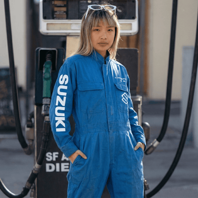JDM Retro Suzuki Japan Showa 1980s All Weather Coveralls Tsunagi Blue - Sugoi JDM