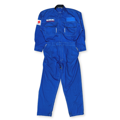 JDM Retro Suzuki Technical Staff All Weather Mechanic Coveralls Tsunagi Blue - Sugoi JDM