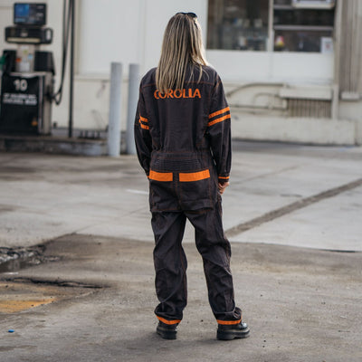 JDM Retro Toyota Corolla Jumpsuit Coveralls Mechanic Suite Tsunagi Dark Brown - Sugoi JDM