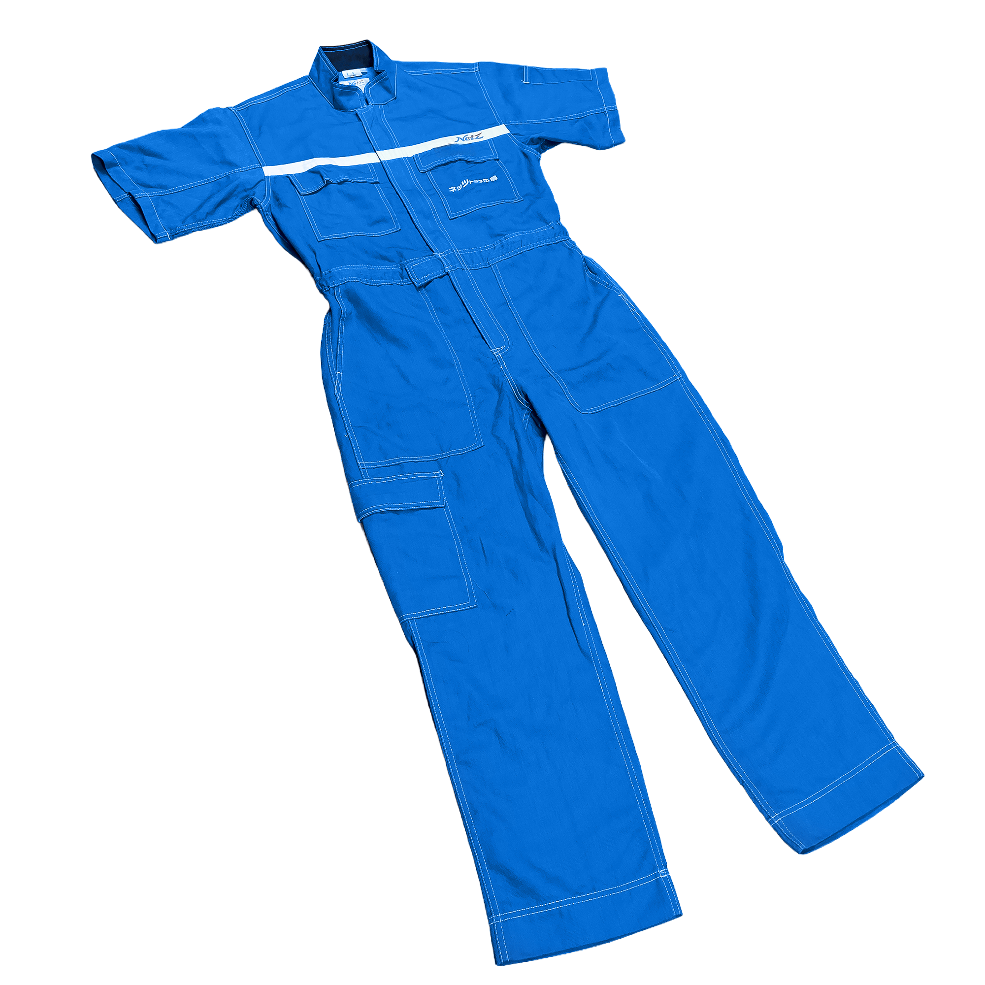 JDM Toyota Retro Netz Japan Tecno Short Sleeve Tsunagi Coveralls Blue - Sugoi JDM
