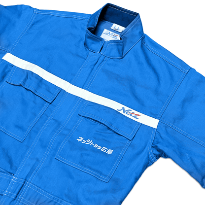JDM Toyota Retro Netz Japan Tecno Short Sleeve Tsunagi Coveralls Blue - Sugoi JDM