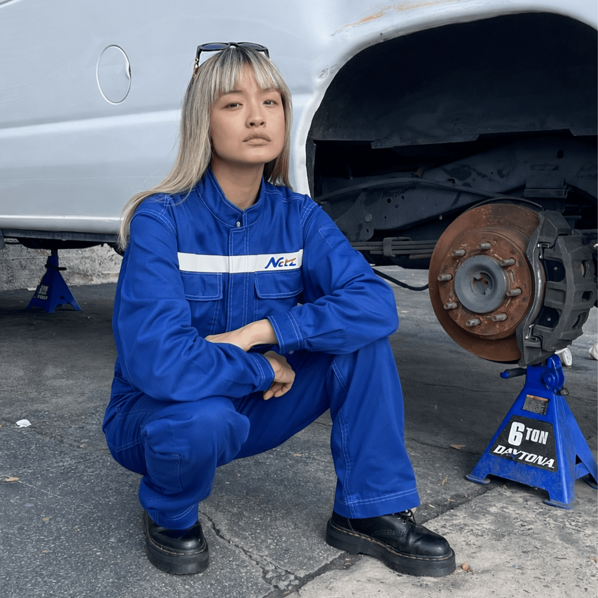 JDM Toyota Retro Showa Netz Japan Tecno Mechanic Tsunagi Coveralls Blue - Sugoi JDM