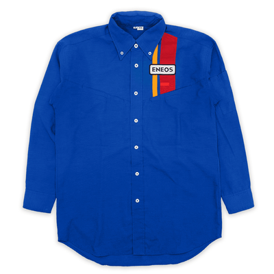 New Japan JDM Genuine ENEOS Oil Staff Long Sleeve Button Up Shirt Blue - Sugoi JDM