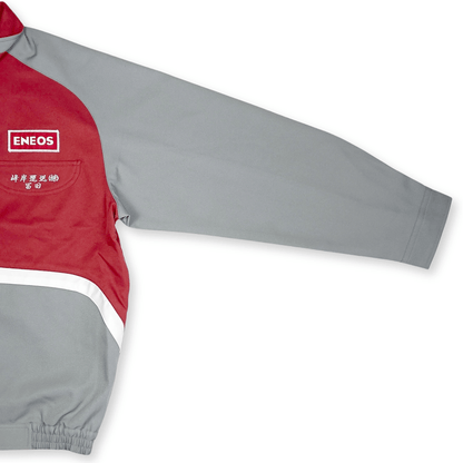 New Retro 1990s Showa JDM ENEOS Oil Station Uniform Jacket Red Gray - Sugoi JDM