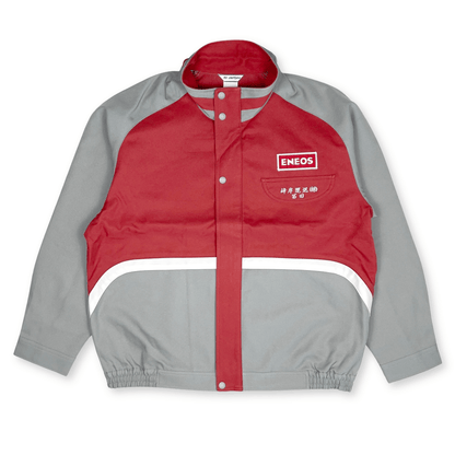 New Retro 1990s Showa JDM ENEOS Oil Station Uniform Jacket Red Gray - Sugoi JDM