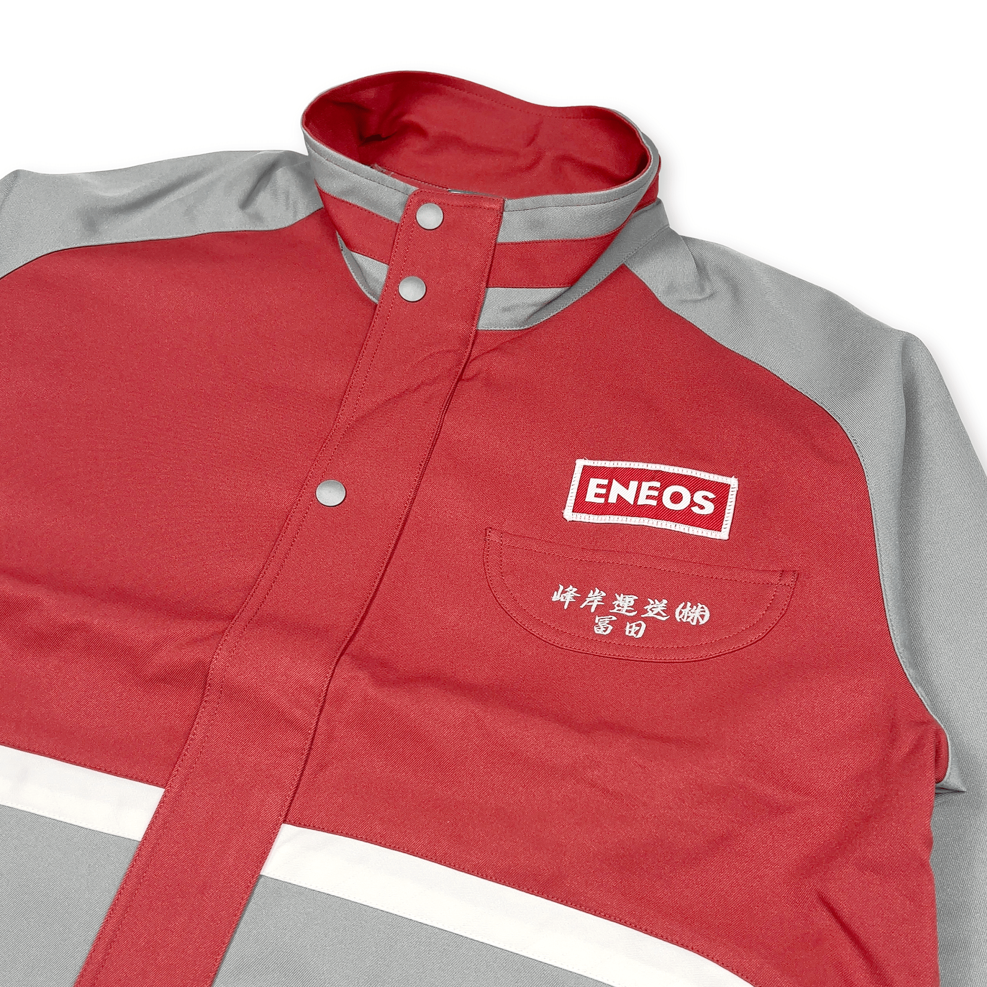 New Retro 1990s Showa JDM ENEOS Oil Station Uniform Jacket Red Gray - Sugoi JDM