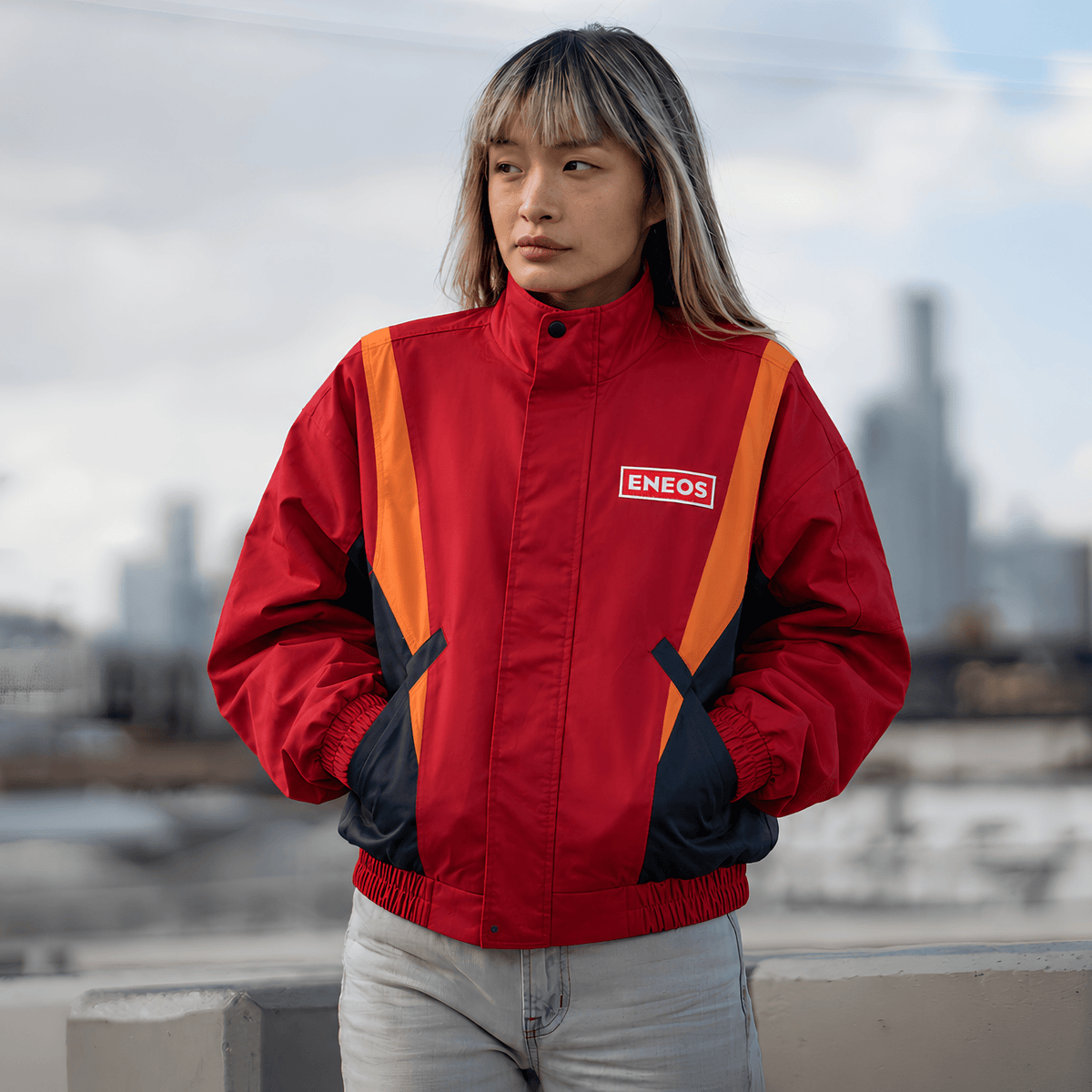 New Retro JDM Japan ENEOS Oil Gas Station Workwear Jacket Uniform Red - Sugoi JDM