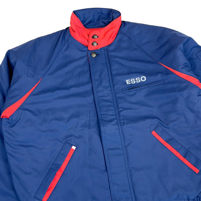 New Retro JDM Japan Esso Safety Reflective Gas Station Staff Jacket Blue - Sugoi JDM