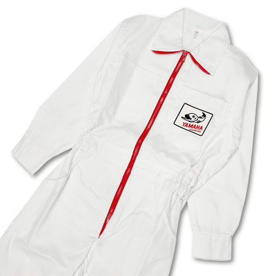 New Showa 1970s JDM Japan Yamaha Champion Tsunagi Coveralls White - Sugoi JDM