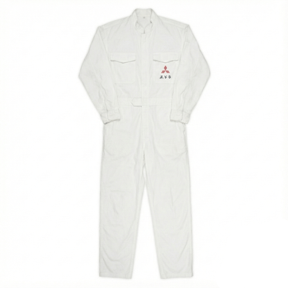 New Vintage JDM Japan Showa Mitsubishi Fuso Coveralls Tsunagi White - Sugoi JDM