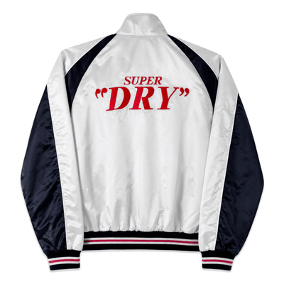 Promotional 1990s Retro Japan Asahi Super Dry Stadium Bomber Jacket Silver - Sugoi JDM