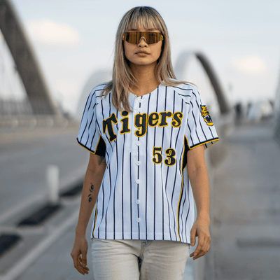 Retro Japan Hanshin Tigers Norihiro Akahoshi Baseball Home Knit Jersey 53 - Sugoi JDM
