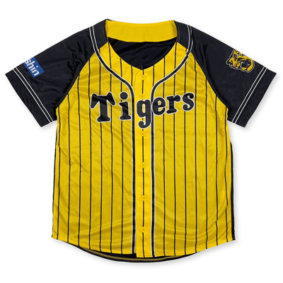 Retro Japan Promotional Hanshin Tigers Pin Stripe Baseball Light Jersey Yellow - Sugoi JDM