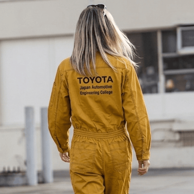 Retro JDM Toyota Automotive Engineering College Summer Coveralls Tsunagi Brown - Sugoi JDM