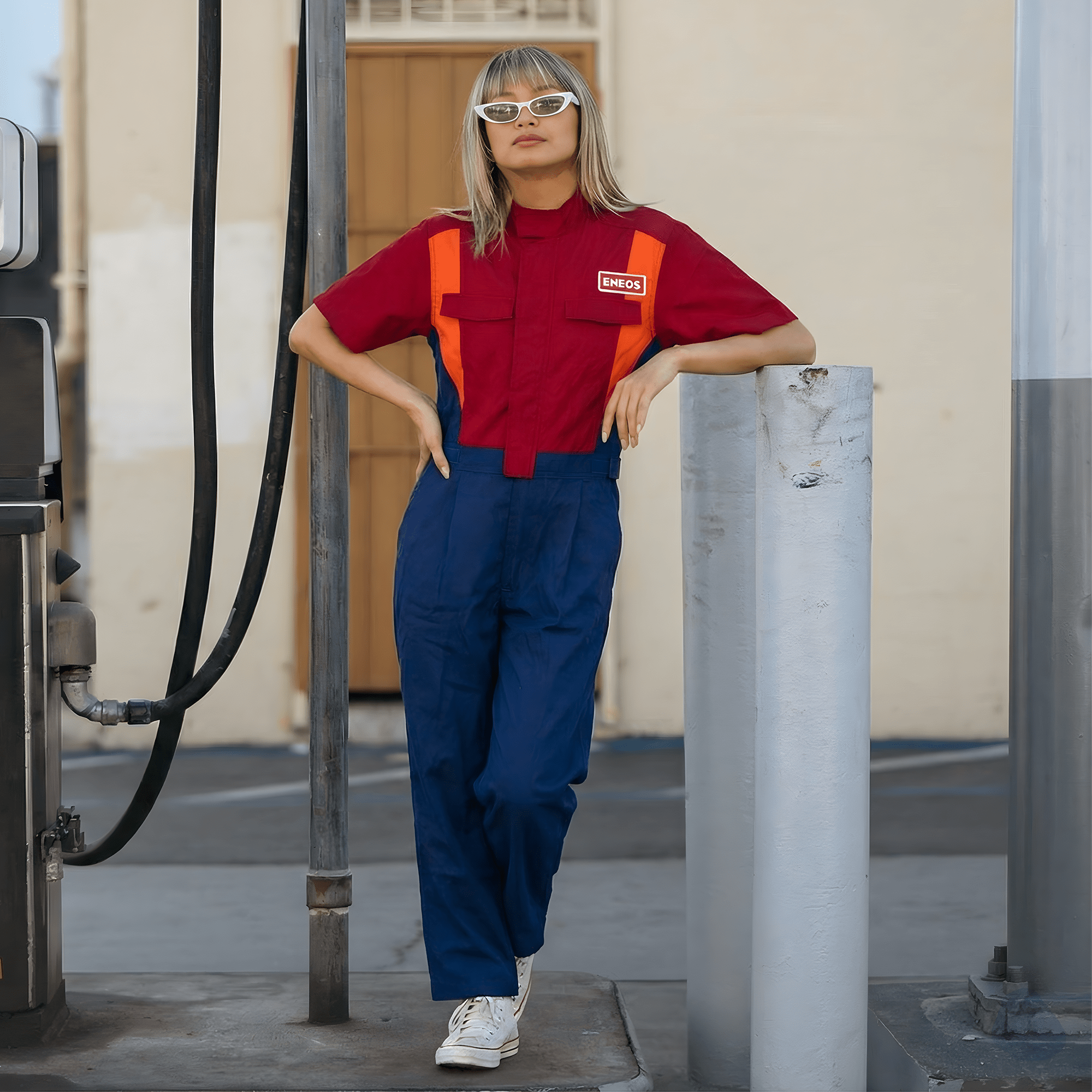 Retro Women's JDM Eneos Oil Short Sleeve Jumpsuit Coveralls Tsunagi Suite - Sugoi JDM