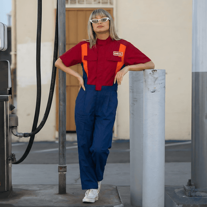 Retro Women's JDM Eneos Oil Short Sleeve Jumpsuit Coveralls Tsunagi Suite - Sugoi JDM