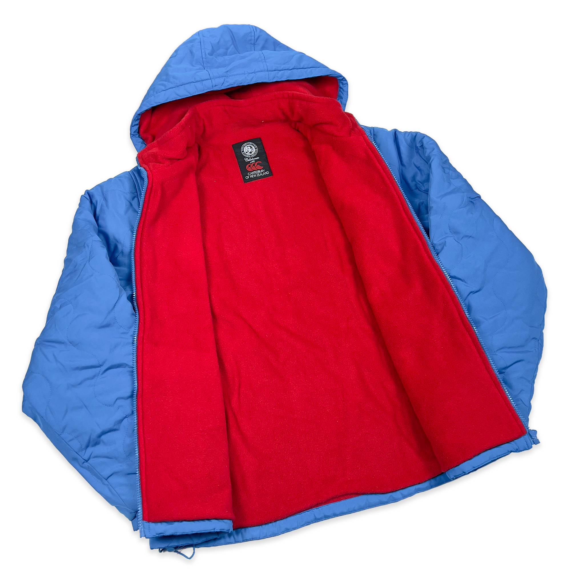 1990s Japan Suntory Boss Coffee Canterbury Insulated Hooded Jacket Blue