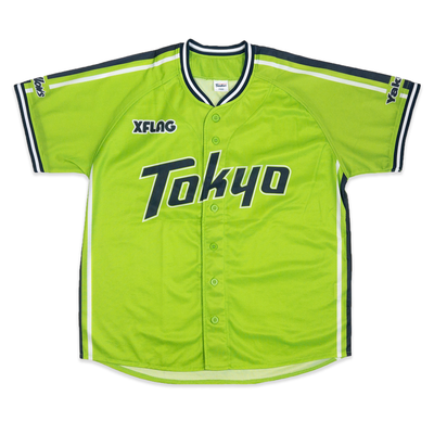 Green baseball jersey with 'Tokyo' text and XFLAG branding on a white background