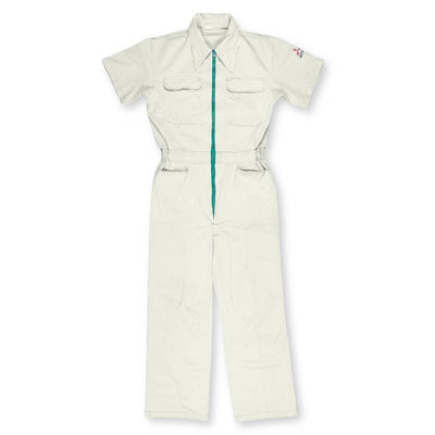 Vintage 1970s JDM Showa Mitsubishi Motors Short Sleeve Coveralls Tsunagi Beige - Sugoi JDM