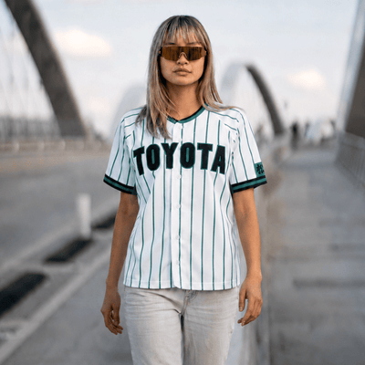 Vintage Descente Toyota Matsuhidai Japan Baseball Jersey 1980s Green Pinstripe - Sugoi JDM