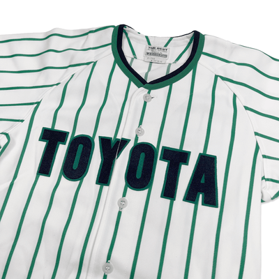 Vintage Descente Toyota Matsuhidai Japan Baseball Jersey 1980s Green Pinstripe - Sugoi JDM