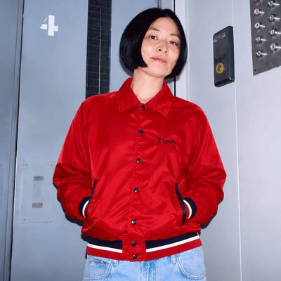 Vintage Hanshin Tigers Descente Red Satin 1970s Japanese Baseball Jacket - Sugoi JDM
