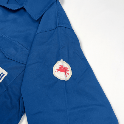 Vintage Showa Era JDM Japan Exxon Mobile Mechanic Staff Jacket Blue - Sugoi JDM