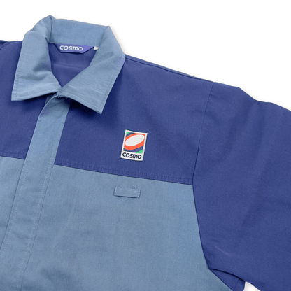 Vintage Showa Japan Cosmo Gas Station Staff Workwear Bomber Jacket Blue - Sugoi JDM