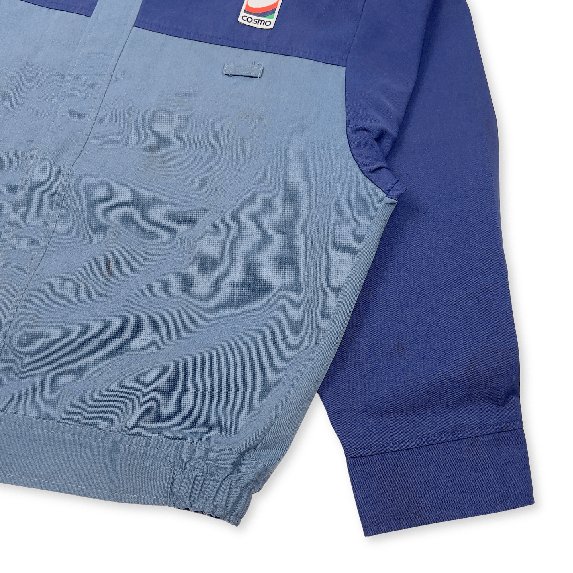 Vintage Showa Japan Cosmo Gas Station Staff Workwear Bomber Jacket Blue - Sugoi JDM