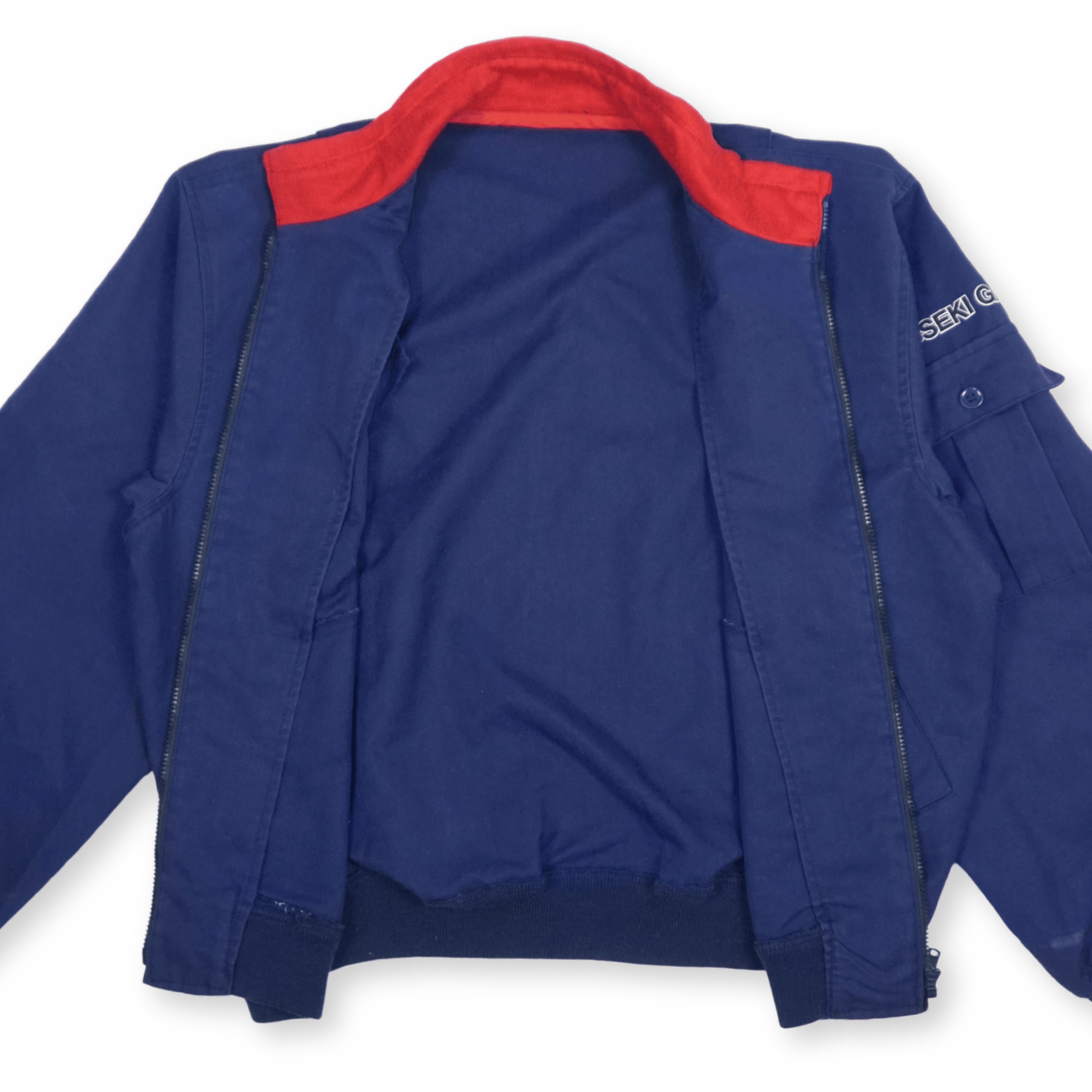 Vintage Showa Japan Nisseki Gas Station Staff Workwear Bomber Jacket Blue - Sugoi JDM