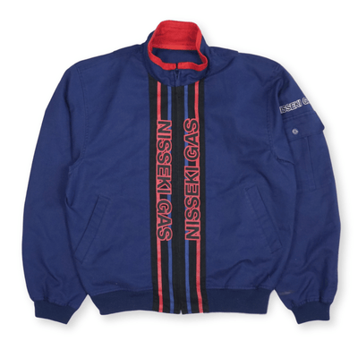 Vintage Showa Japan Nisseki Gas Station Staff Workwear Bomber Jacket Blue - Sugoi JDM