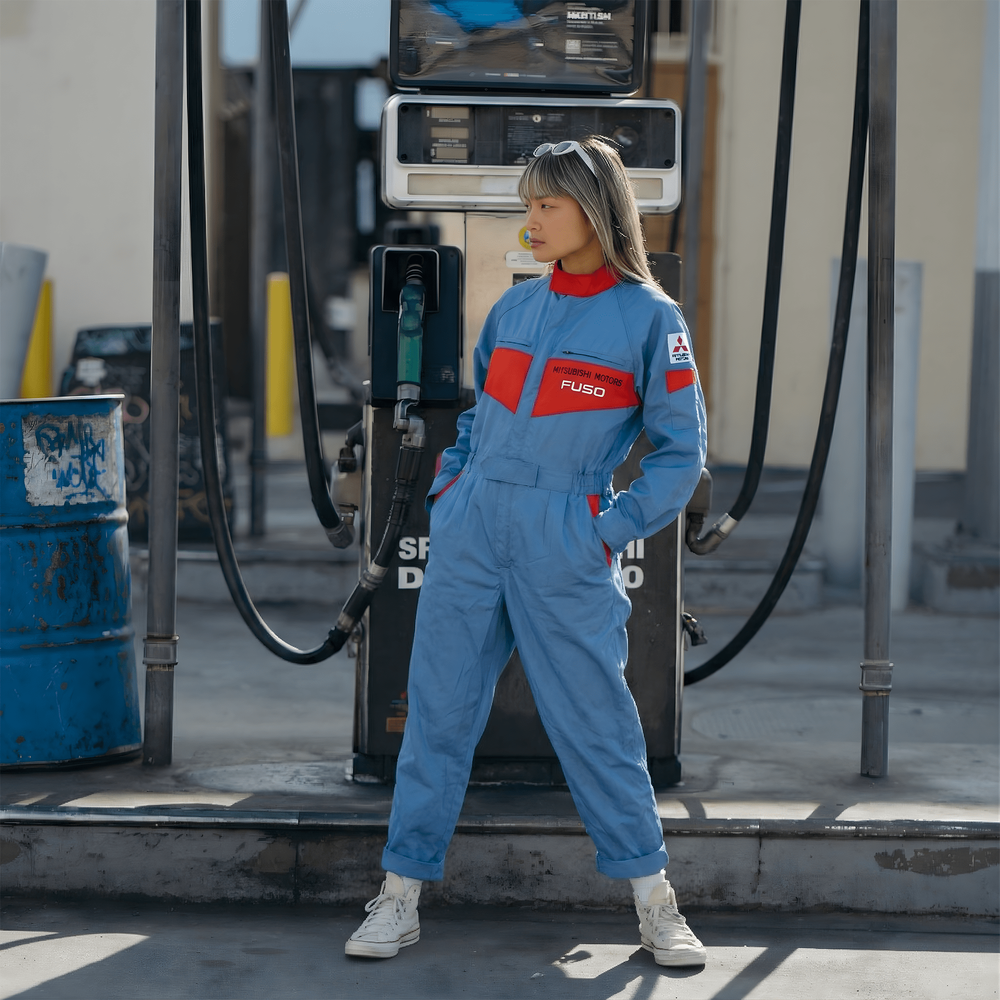 Vintage Showa JDM Mitsubishi Heavy Industries Fuso Coveralls Tsunagi Blue - Sugoi JDM