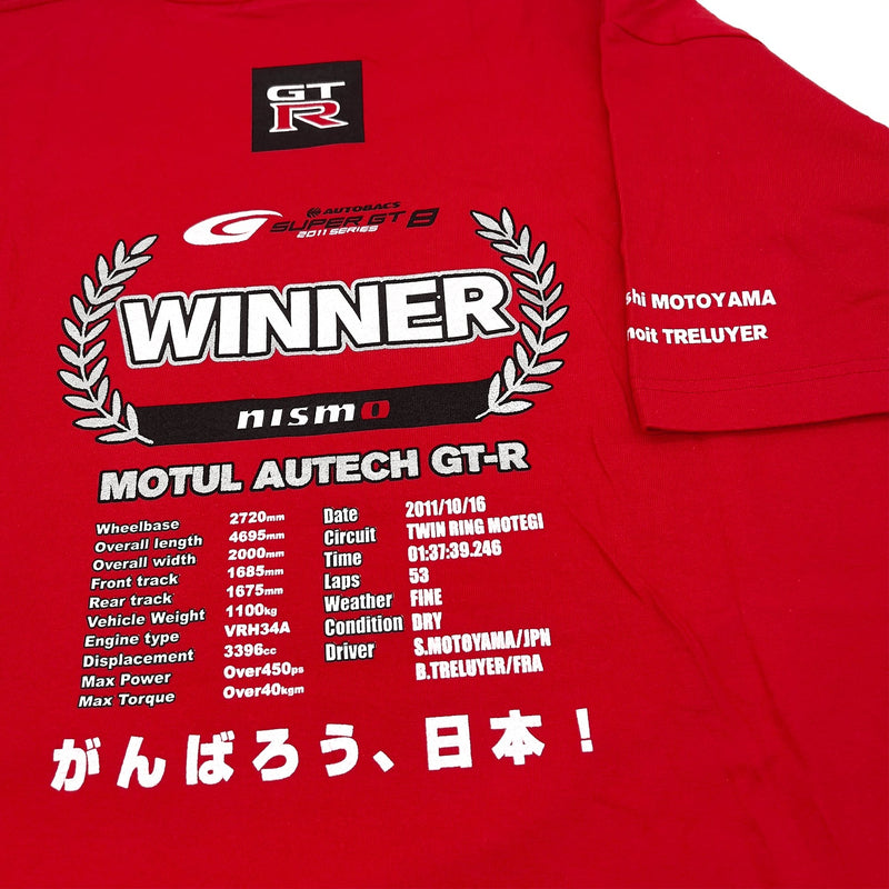 JDM Retro Nismo Motul Autech Nissan Skyline GT-R Super GT Winner Shirt 2011 Red - Sugoi JDM