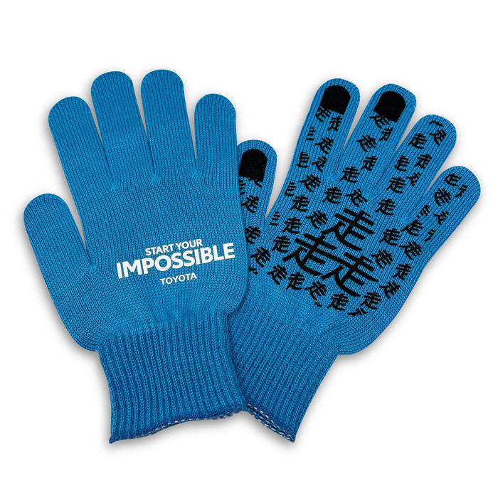 New JDM Toyota Star Your Impossible Cold Weather Knit Work Gloves Blue - Sugoi JDM