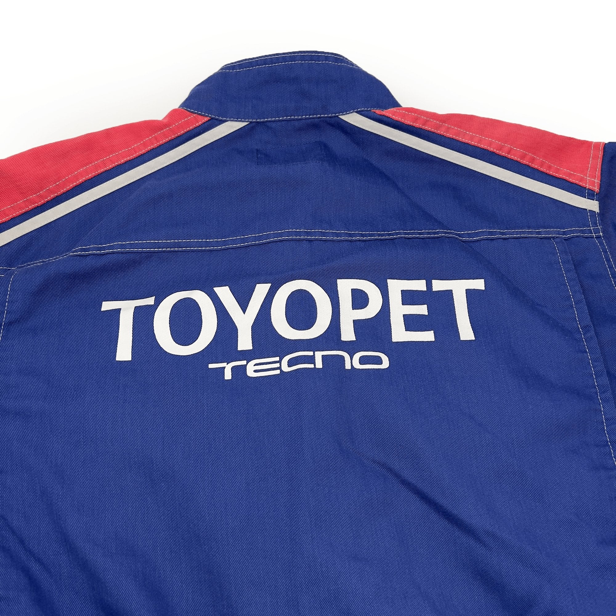 New Retro JDM Toyota Toyopet Tecno Summer Coveralls Jumpsuit Tsunagi Blue Red - Sugoi JDM